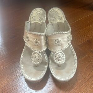 Jack Rogers wooden heeled gold wedge, size 9, good used condition